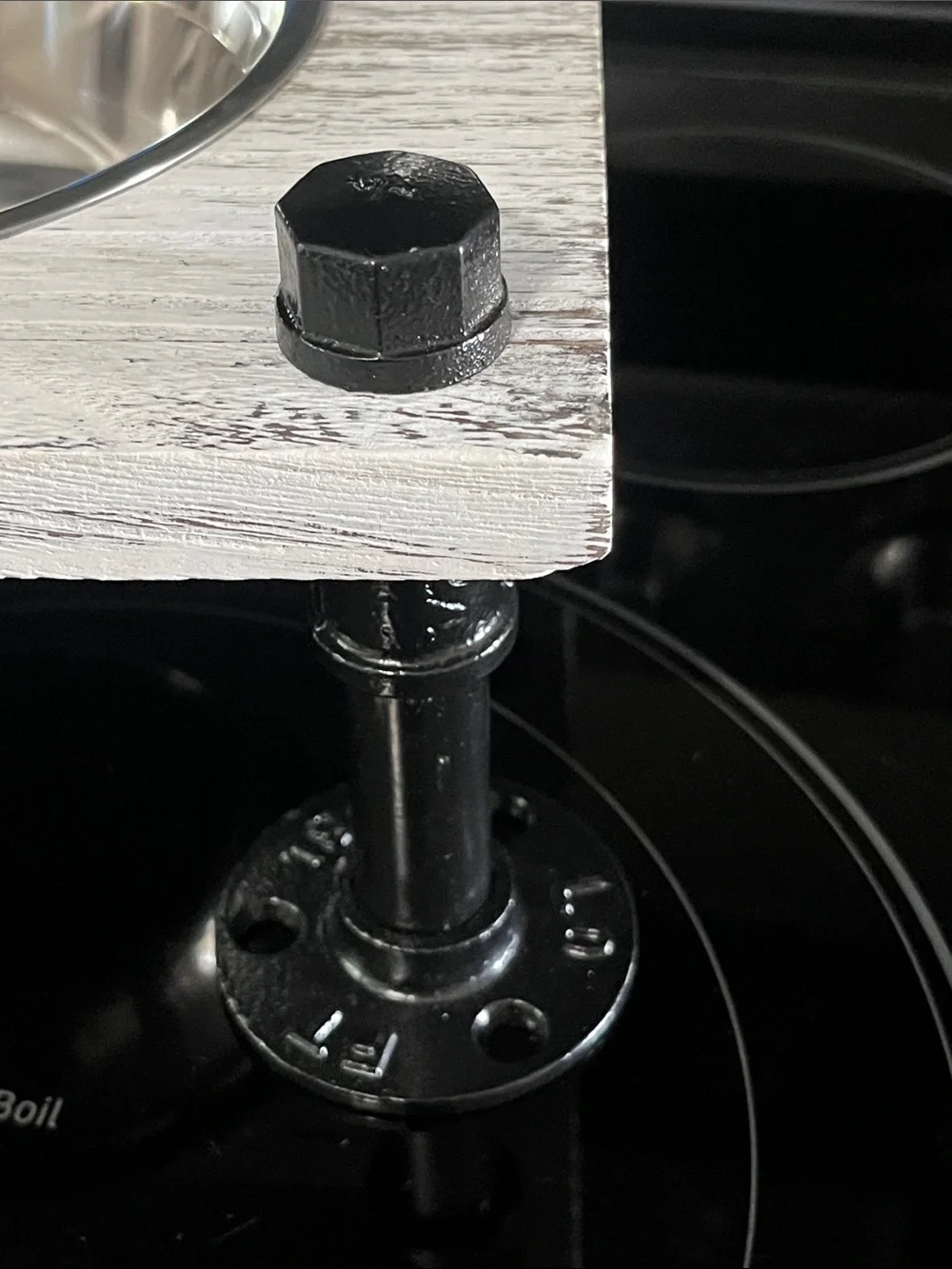Elevated Pet Dish -Whitewash~Grey W/Black Pipe legs & 2 Stainless Steel bowls 🆕